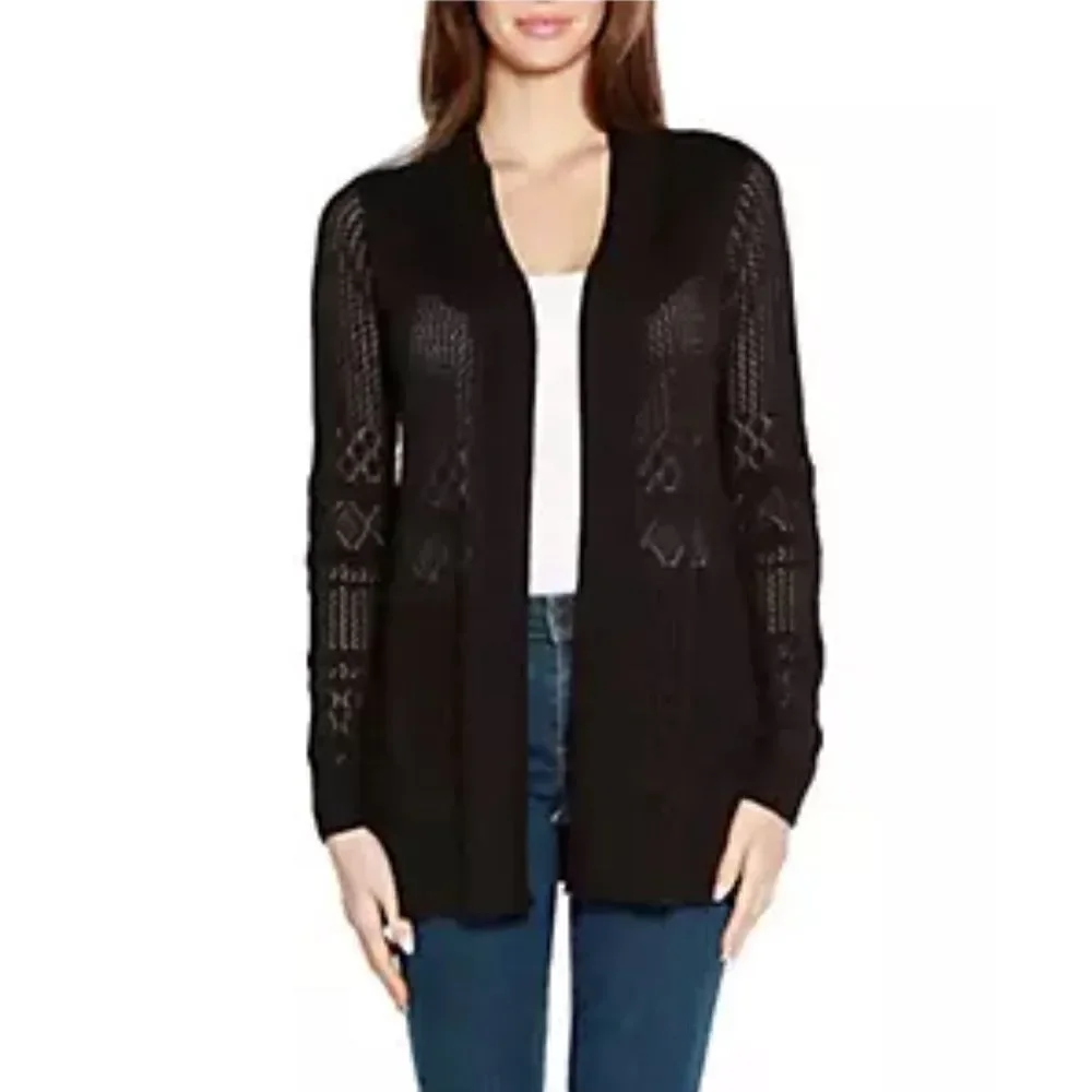 41 Hawthorn‎ Etelan Variegated Pointelle Cardigan Size 3X Black Stitch Fix NWT